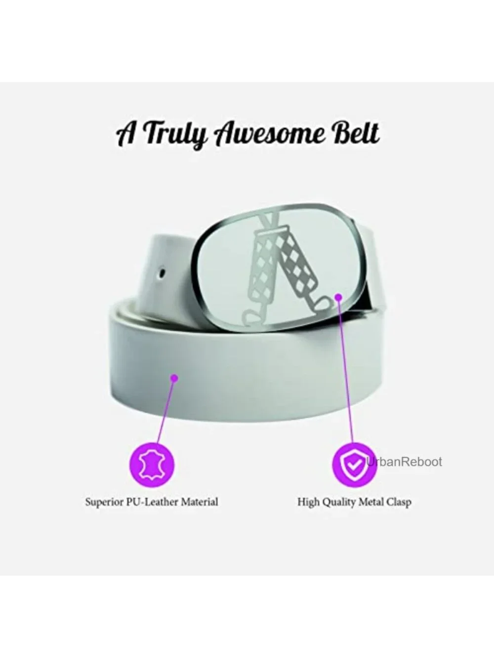 White Golf Belt for Men, Adjustable Faux Leather Belt Fits to 40
